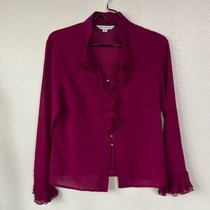 St.John Romantic Vintage Silk Ruffle Magenta Blouse